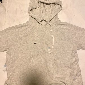 Athleta oatmeal Heather soft cotton/Lycra hoodie with mesh line detail. Medium